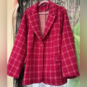 SHEIN Fuchsia Plaid Blazer